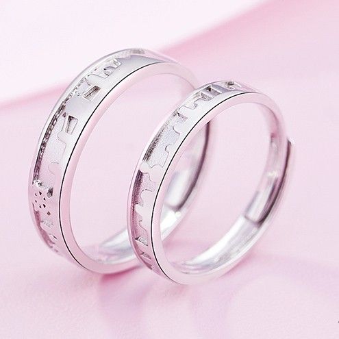 City Silhouette Design S925 Anneaux De Couple Réglables Pour Amoureux En Argent Sterling