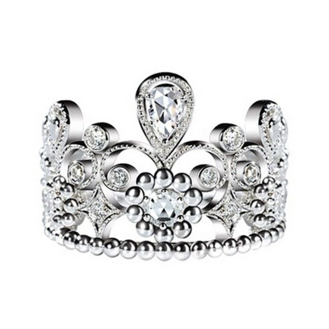 Classic Elegance Baroque Vintage Silver Sterling Silver Princess Crown Ring