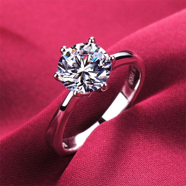 Classique De Luxe Pt950 0.39ct - 3.0ct Six Prong Diamant Anneaux De Bijoux De Mariage De Fiançailles Pour Les Femmes Sz 4-10