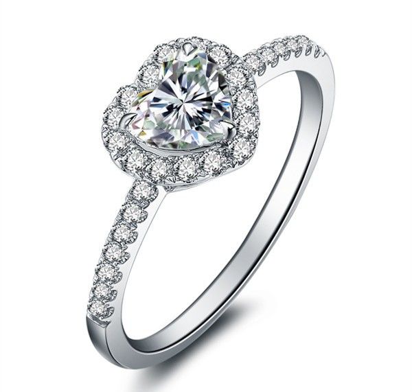 Coeur Coupé 2.0ct Créé Saphir Blanc Plaqué Rhodium 925 Bague De Promesse / Bague De Fiançailles Pour Femmes