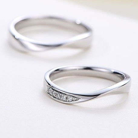 Conception Créative Simple Lignes Romantiques Anneaux De Couple En Argent Sterling 925 Avec Zircone Cubique