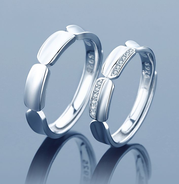 Conception Originale De La Couronne S925 Anneaux De Couple Réglables Pour Amoureux En Argent Sterling