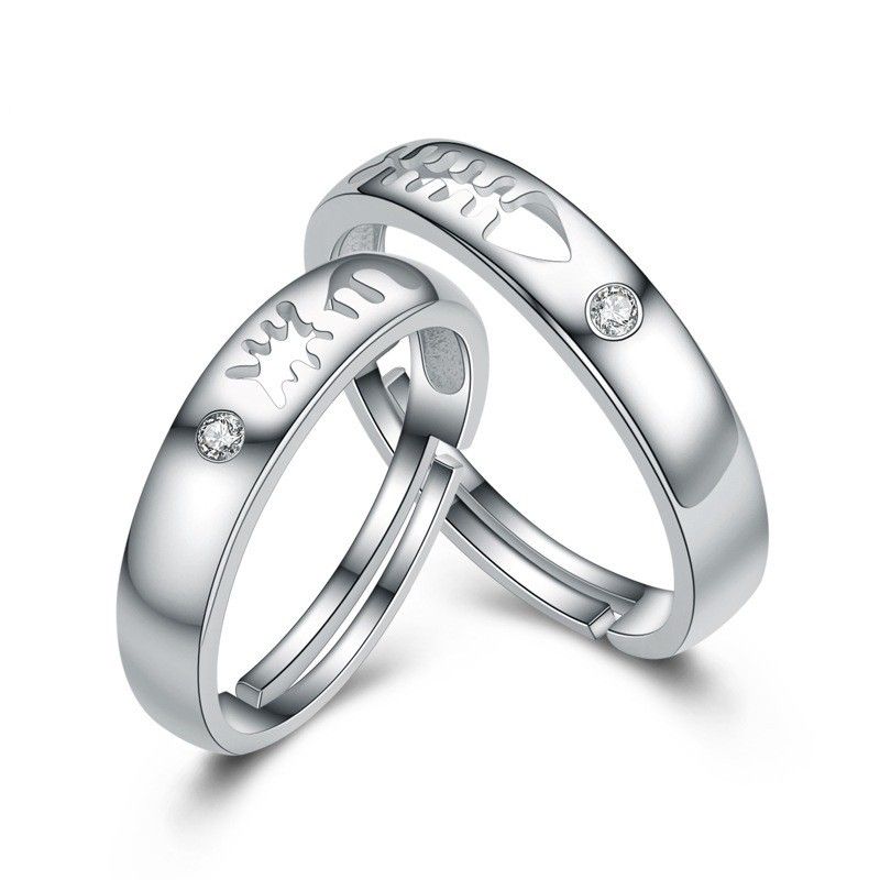 Conception Originale Des Anneaux De Couple D'amoureux En Argent Sterling D'os De Poisson Creux Avec Boucle Ouverte