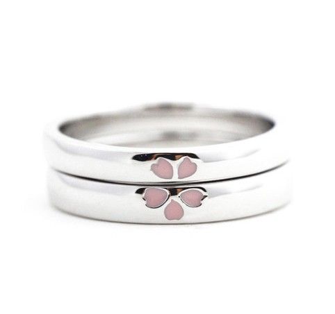 Conception Originale De Fleurs De Cerisier S925 Anneaux De Couple Amoureux En Argent Sterling