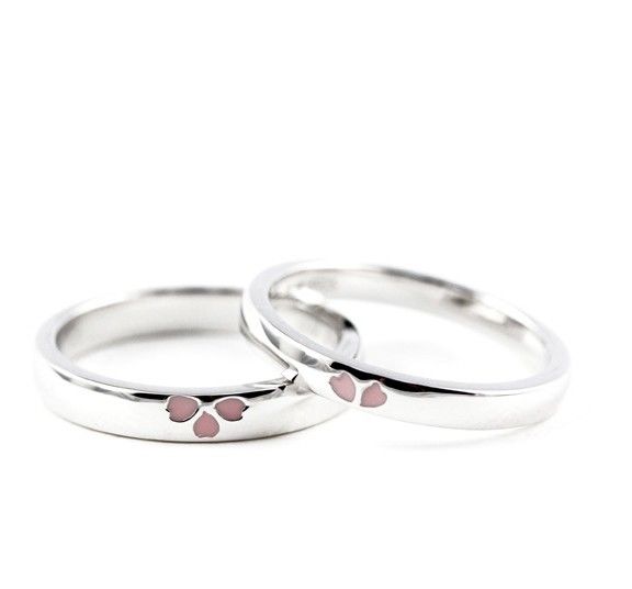 Conception Originale De Fleurs De Cerisier S925 Anneaux De Couple Amoureux En Argent Sterling