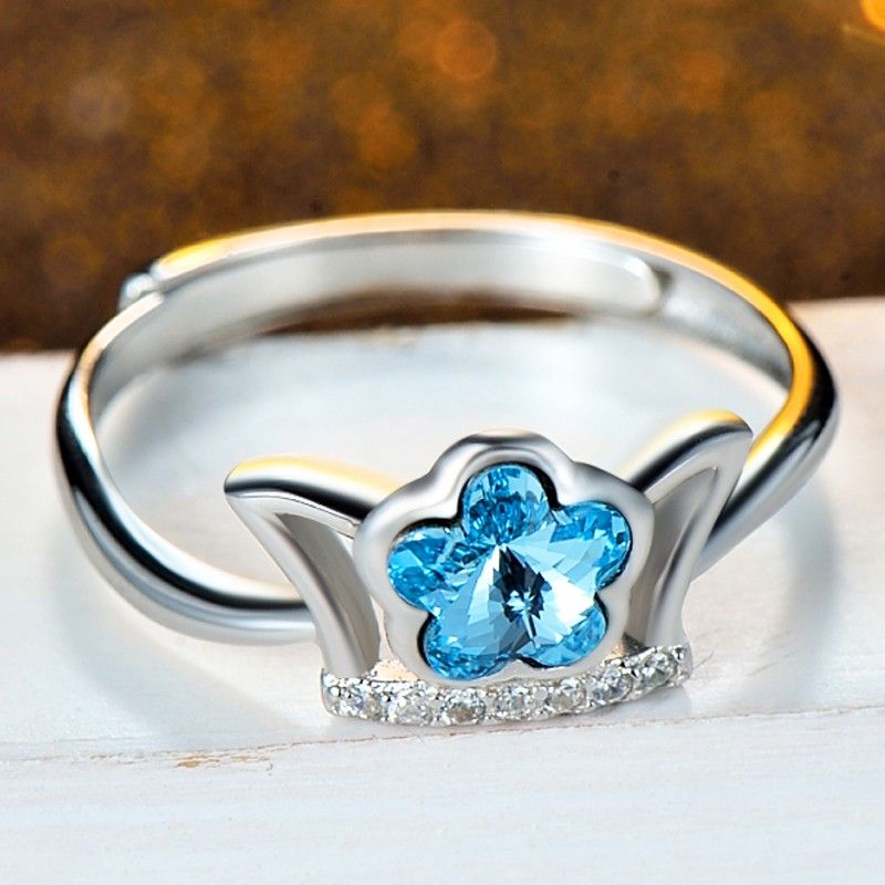 Conception Originale Nouvelle Bague De Couronne En Cristal Autrichien Incrustée D'argent S925