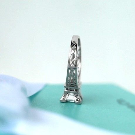 Cool Tour Eiffel French Kiss En Argent Sterling 925 Plaqué Or Blanc Avec Grande Bague Pour Femmes En Cristal Brillant