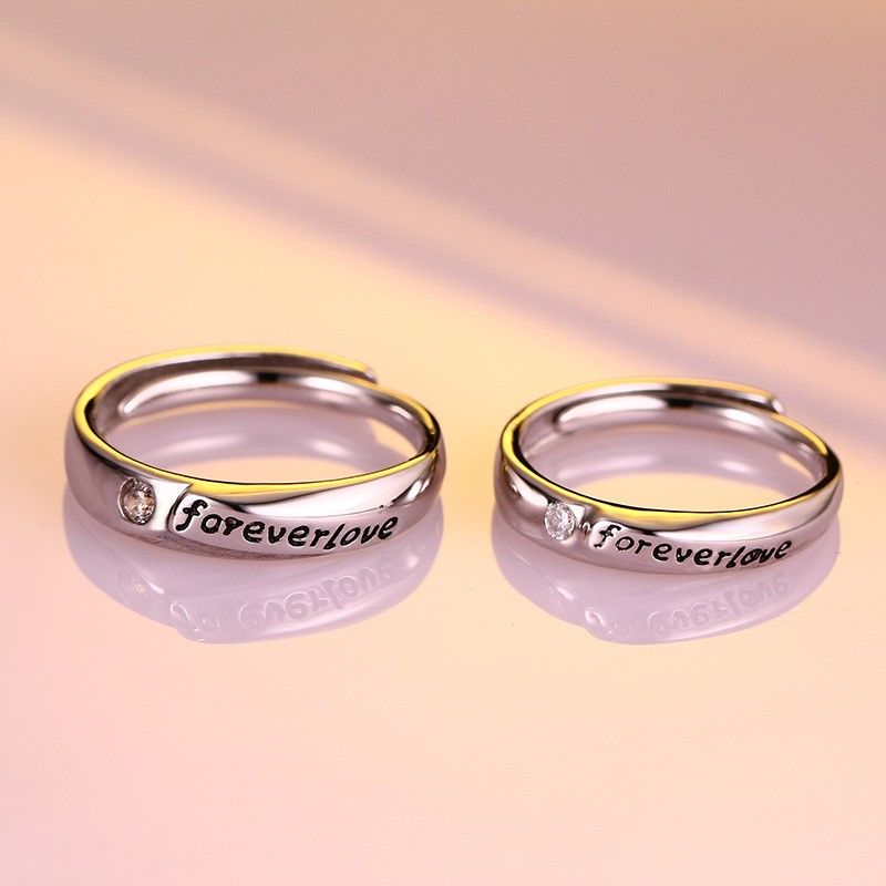 Coréen "forever Love" 925 Argent Plaqué Or Blanc 18 Carats Anneaux De Couple D'ouverture