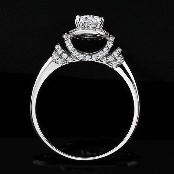 Coréen Magnifique Bague De Fiançailles CZ En Argent Sterling S925 Incrusté De Coupe Ronde