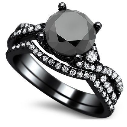 Coupe Ronde En Argent Sterling Zircon Cubique Noir De Fiançailles / Mariage Ensemble De Mariée En Or Noir Rempli Bague De Promesse