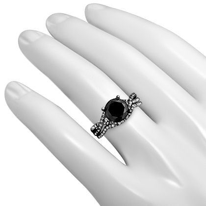 Coupe Ronde En Argent Sterling Zircon Cubique Noir De Fiançailles / Mariage Ensemble De Mariée En Or Noir Rempli Bague De Promesse