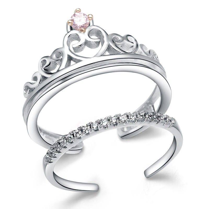 Couronne Créative En Forme De Coeur Bague En Argent 925 Incrustée De Zircon Cubique Rose