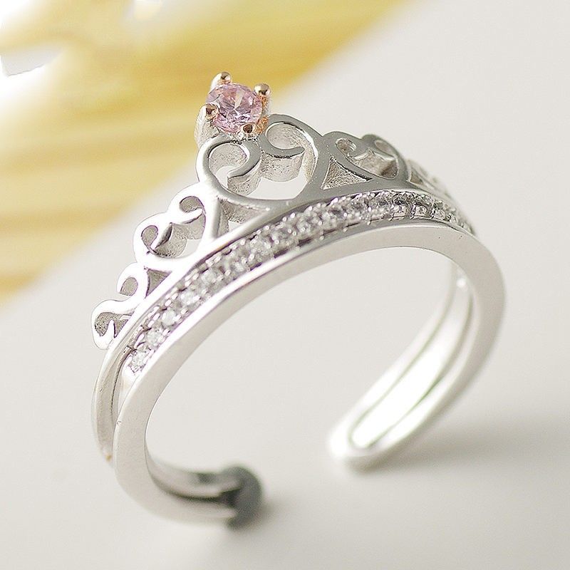 Couronne Créative En Forme De Coeur Bague En Argent 925 Incrustée De Zircon Cubique Rose