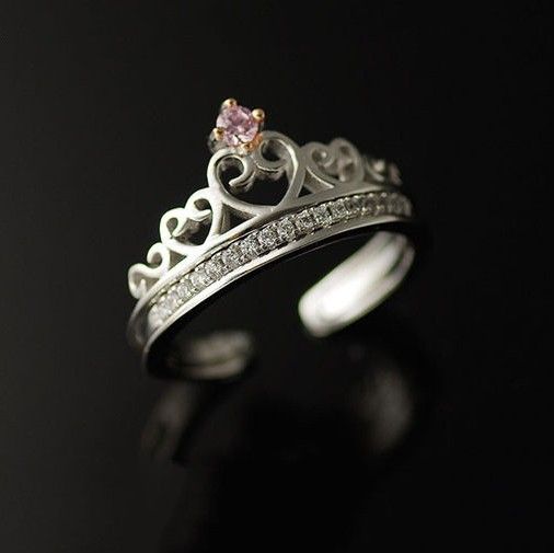 Couronne Créative En Forme De Coeur Bague En Argent 925 Incrustée De Zircon Cubique Rose