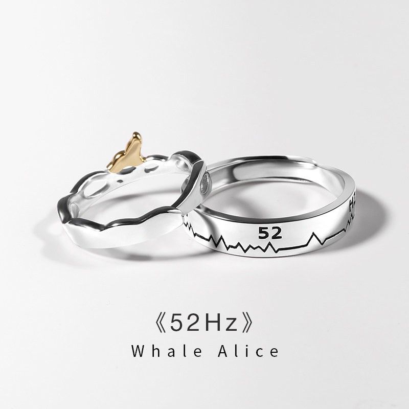 Creative 52 Hz Whale Design S925 Anneaux De Couple Réglables Pour Amoureux En Argent Sterling