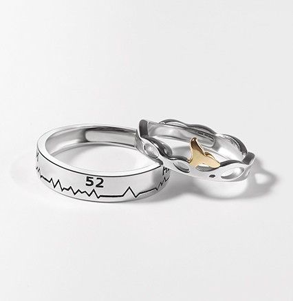 Creative 52 Hz Whale Design S925 Anneaux De Couple Réglables Pour Amoureux En Argent Sterling