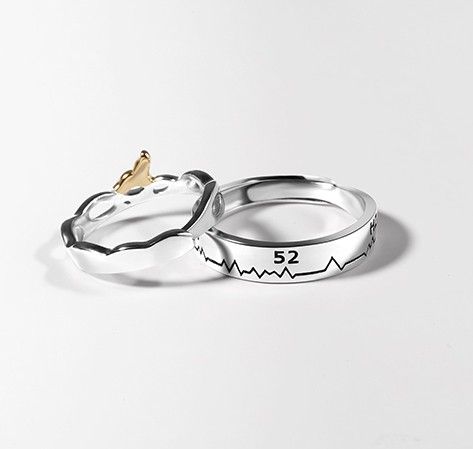 Creative 52 Hz Whale Design S925 Anneaux De Couple Réglables Pour Amoureux En Argent Sterling