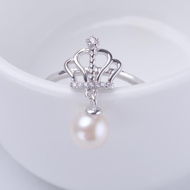 Creative Design S925 Silver Crown Drops Ajuste Librement L'anneau De Perle D'eau Douce