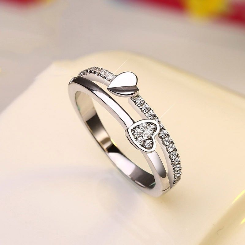 Creative "have Mutual Affinity" S925 Bague De Fiançailles En Forme De Coeur En Argent Sterling