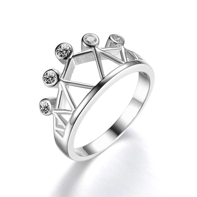 Creative Hollow Grid S925 Anneau De Couronne En Zircon Cubique Incrusté D'argent