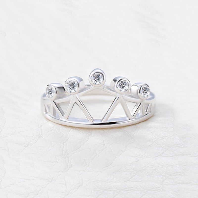 Creative Hollow Grid S925 Anneau De Couronne En Zircon Cubique Incrusté D'argent