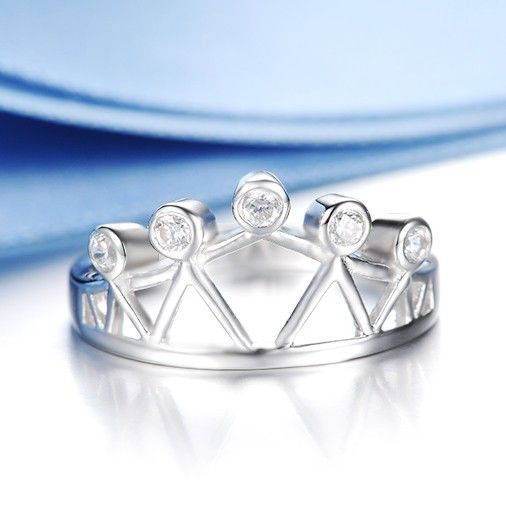 Creative Hollow Grid S925 Anneau De Couronne En Zircon Cubique Incrusté D'argent