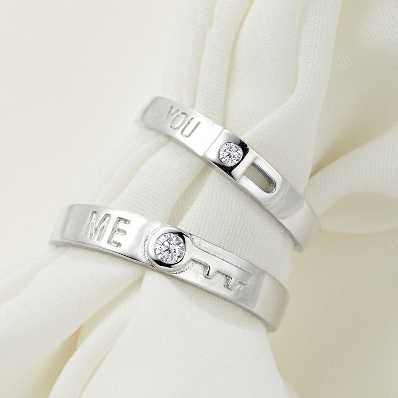 Creative Key And Lock 925 Sterling Silver Rhodium Couple Anneaux