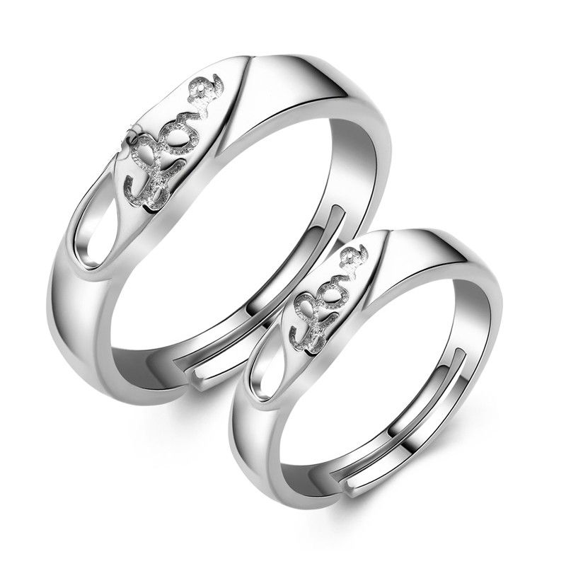 Creative Lettering Anneaux De Couple D'ouverture Ajustables En Argent Sterling 925