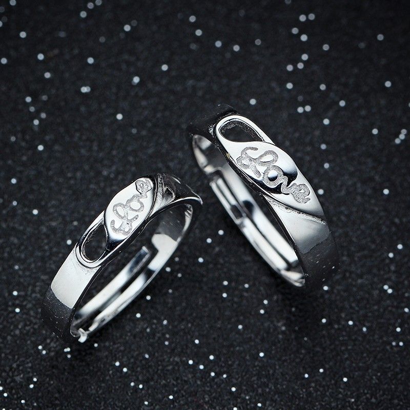 Creative Lettering Anneaux De Couple D'ouverture Ajustables En Argent Sterling 925