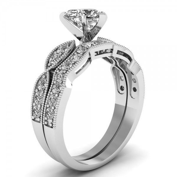 Créé Blanc Saphir Coeur Coupe Rhodium Plaqué Argent Sterling 925 Ensemble De Bague De Mariage Pour Femme / Ensemble De Mariée