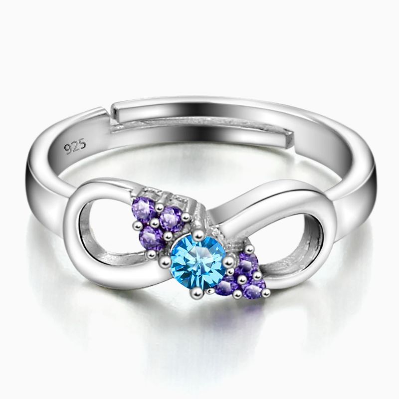 Delicate Process S925 Bague De Fiançailles CZ Bleu Et Violet Incrusté D'argent