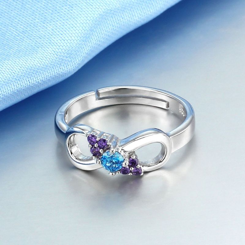 Delicate Process S925 Bague De Fiançailles CZ Bleu Et Violet Incrusté D'argent