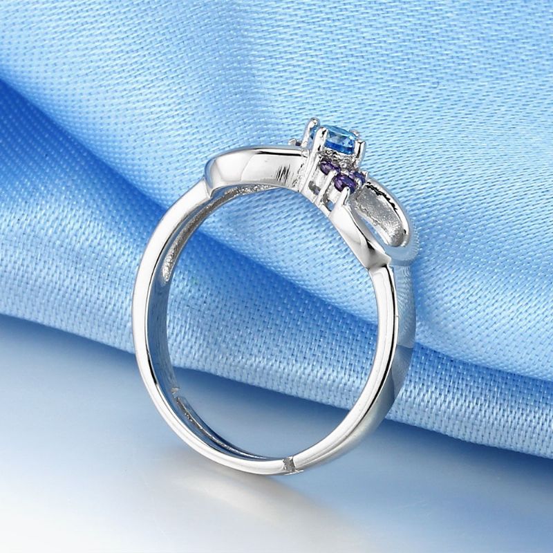 Delicate Process S925 Bague De Fiançailles CZ Bleu Et Violet Incrusté D'argent