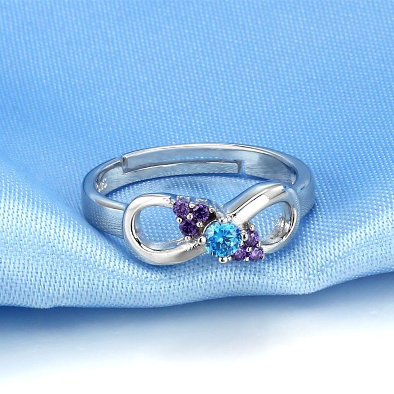 Delicate Process S925 Bague De Fiançailles CZ Bleu Et Violet Incrusté D'argent