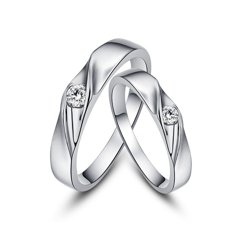 Design Original Diamant Lettrage Créatif Anneaux De Couple En Argent Sterling 925