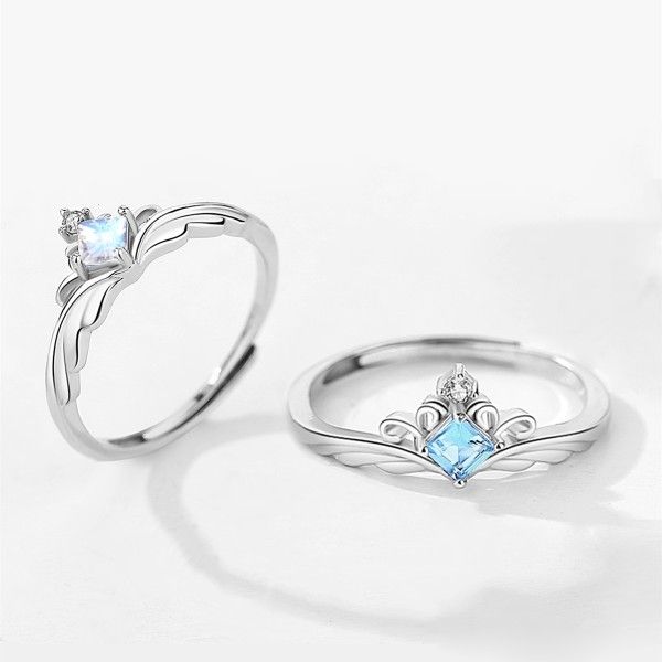 Design Original Princesse Et Chevalier Moonstone Anneaux De Promesse En Argent Sterling 925