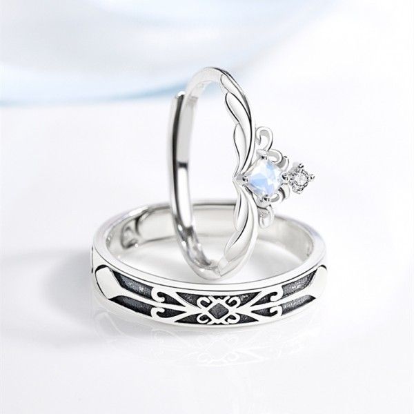 Design Original Princesse Et Chevalier Moonstone Anneaux De Promesse En Argent Sterling 925