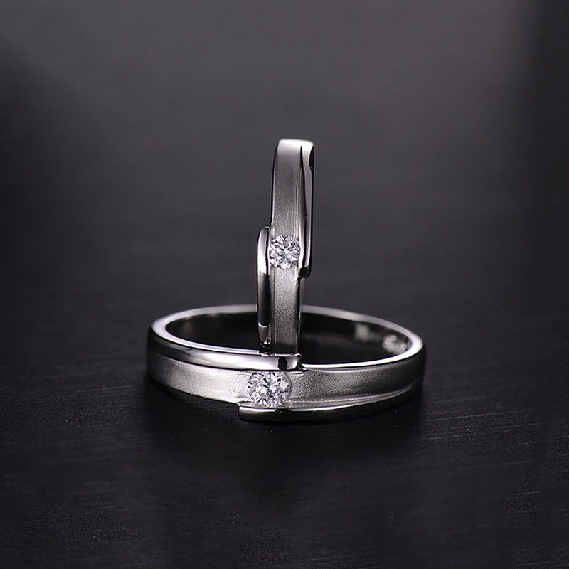 Diamant Exquis Lettrage Créatif 925 Anneaux De Couple En Argent Sterling