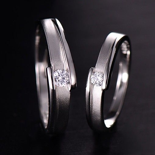 Diamant Exquis Lettrage Créatif 925 Anneaux De Couple En Argent Sterling