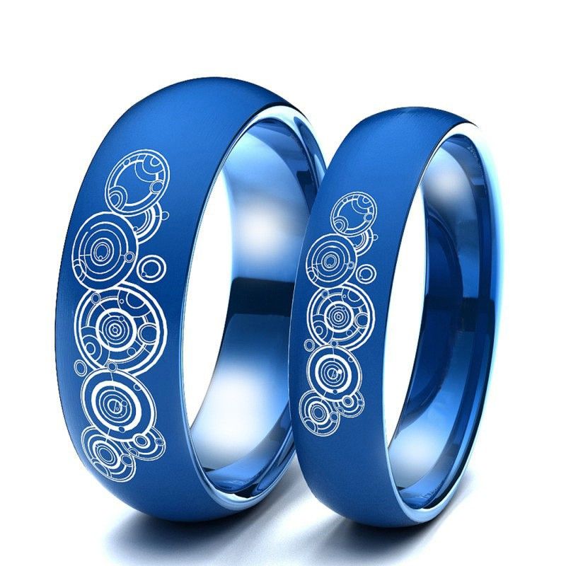 Doctor Who Titanium Blue Silver Gold Couple Anneaux (prix Pour Une Paire)