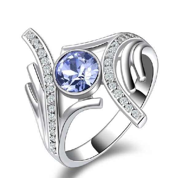 Élégant Zircon Bleu En Argent Sterling 925 Pour Bague Pour Femme