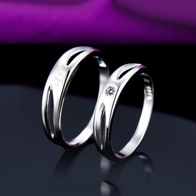 Emballage De Luxe Creative Hollow Design Anneaux De Couple "have Mutual Affinity" En Argent 925