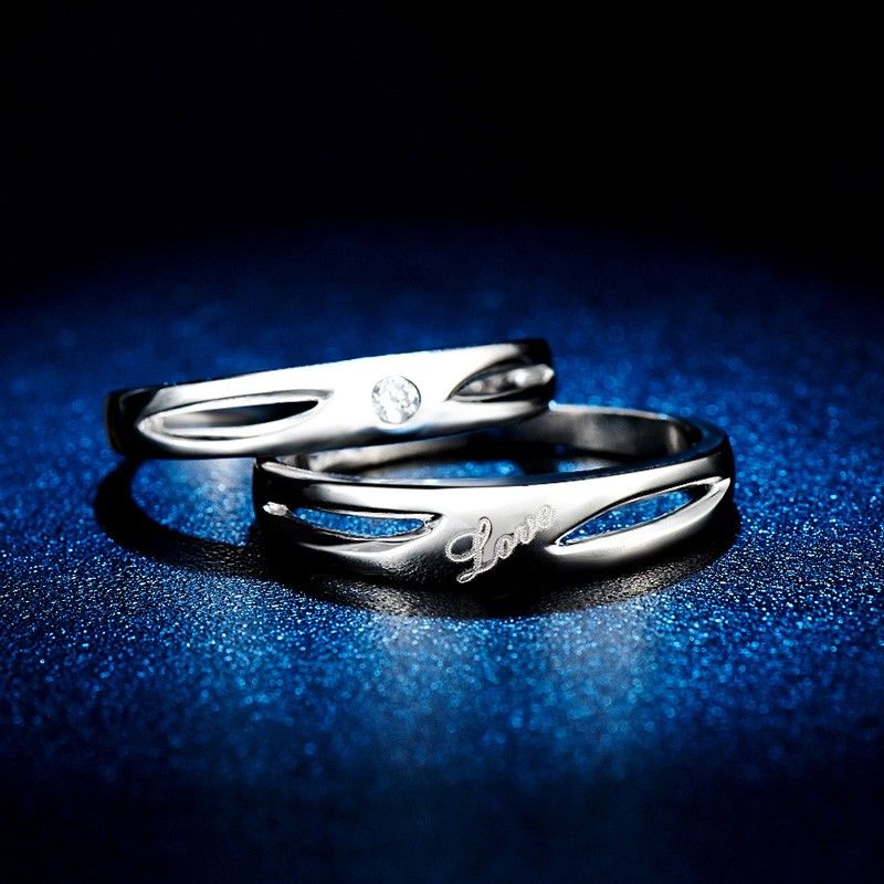 Emballage De Luxe Creative Hollow Design Anneaux De Couple "have Mutual Affinity" En Argent 925