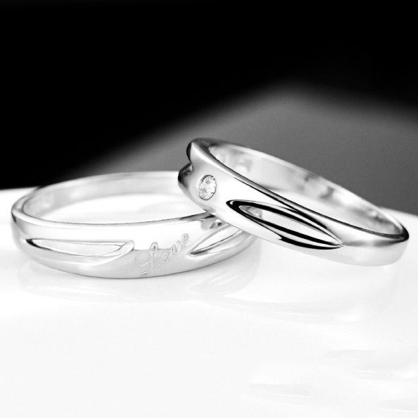 Emballage De Luxe Creative Hollow Design Anneaux De Couple "have Mutual Affinity" En Argent 925