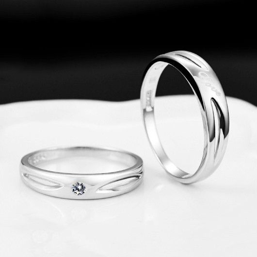 Emballage De Luxe Creative Hollow Design Anneaux De Couple "have Mutual Affinity" En Argent 925