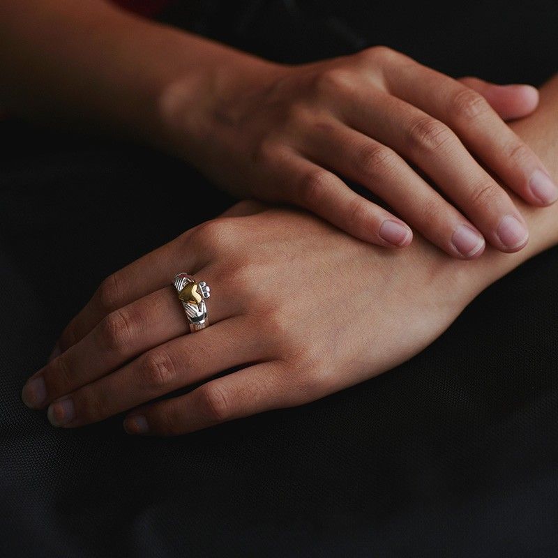 Ensemble D'anneaux D'épissure De Mains De Couronne De Personnalité En Argent 925