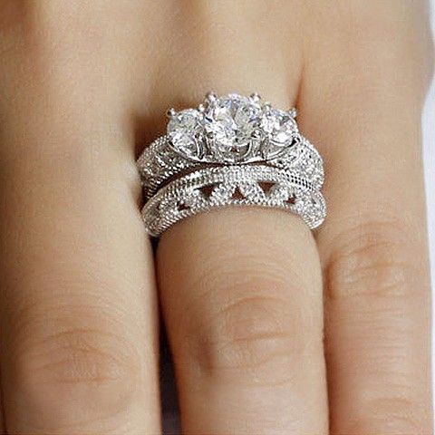 Ensemble De Bague De Fiançailles En Argent Sterling 925 Avec Zircon Cubique À La Mode