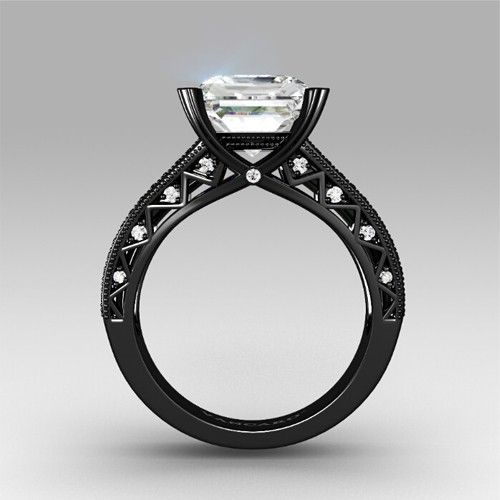 Ensemble De Bague De Mariage Antique Noir Ensemble De Mariée Avec Zircon Cubique Coupé Asscher En Argent Sterling 925