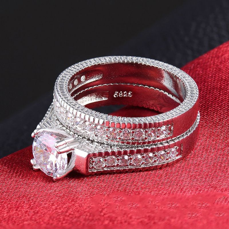 Ensemble De Bagues De Fiançailles Combinées Super Cubic Zirconia Incrustées De Cuivre Chaud