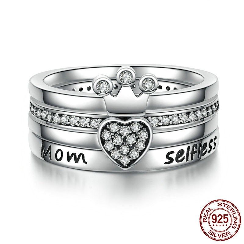 Ensemble De Bagues En Forme De Coeur Avec Couronne Zircone Cubique En Argent Sterling 925 Personnalisé